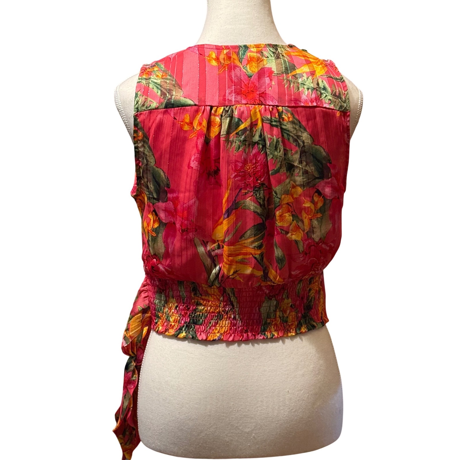 Cupcakes And Cashmere Womens Xs Pink Floral Metallic Wrap Crop Top Sleeveless — image 3 of 7